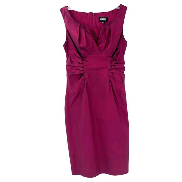 Adrianna Papell Dresses & Skirts - Adrianna Papell Satin Sheath Dress Sz 4 Magenta Shiny Ruching Cocktail Formal